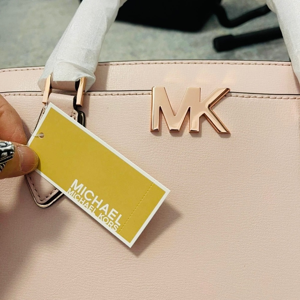 NWT Michael Kors Mott Large Saffiano Leather Satchel Bag In Power Blush Color - Picture 6 of 13